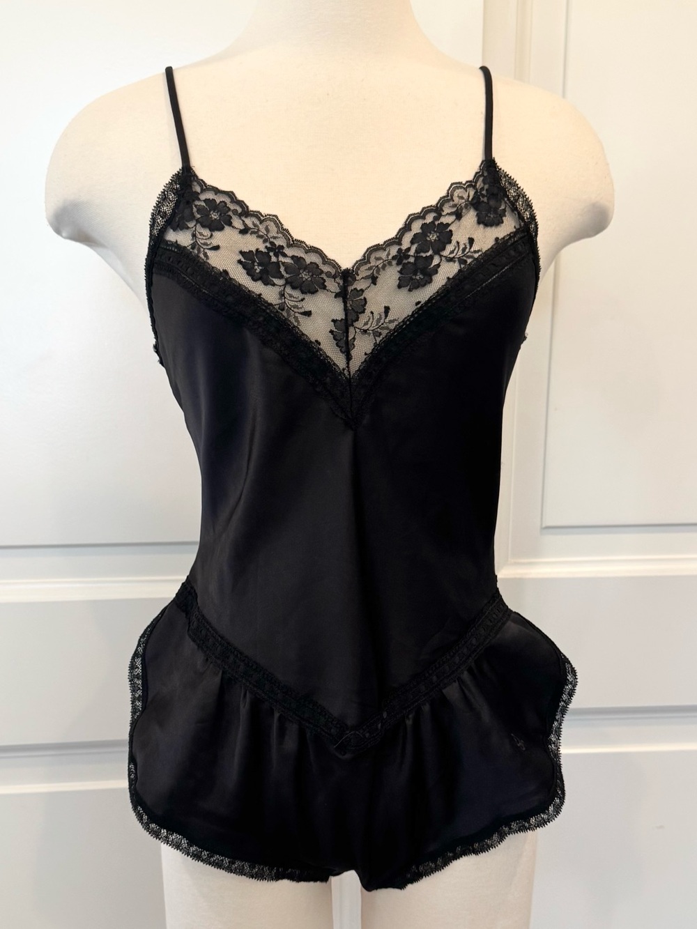 Christian Dior Vintage Black Lace Teddy Pin-up Camisole Bodysuit Romper